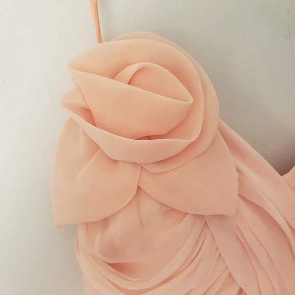 Vintage 80s Pink Pleated Ruched Formal High Low Midi Dress with Rose Detail - Picture 12 of 16